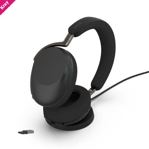 Jabra Evolve3 85, UC Stereo Black Bluetooth ANC Headset with Wireless Charging Pad, Link390A BT, USB-A