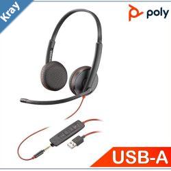 PlantronicsPoly Blackwire 3225 Headset USBA Stereo 3.5mm duo corded Noise canceling Dynamic EQ SoundGuard Intuitive call control 2 YEar Warr