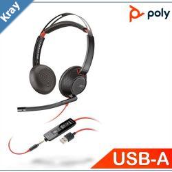 PlantronicsPoly Blackwire 5220 Headset USBA 3.5mm corded Binaural Noise canceling Dynamic EQ SoundGuard Call control Leatherette earcups