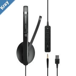 EPOS ADAPT 135T USB II Onear singlesided usbA headset with 3.5 mm jack and detachable USB cable with inline call control