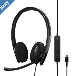 EPOS ADAPT 160T USBC II Onear doublesided USBC headset with inline call control and foam earpads. Certified for Microsoft Teams