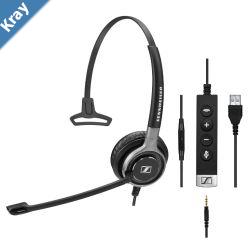 EPOS  Sennheiser SC635 USB Wired monaural UC headset with 3.5 mm jack and USB connectivity. Inline call control on USB cable and inline mini call