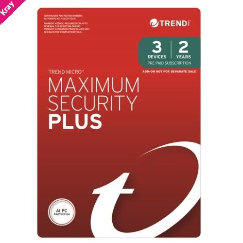 Trend Micro Maximum Security Plus (3 Devices) 2 Year Add-on Auto Renew OEM (Plus = Secure VPN / Cleaner Pro)
