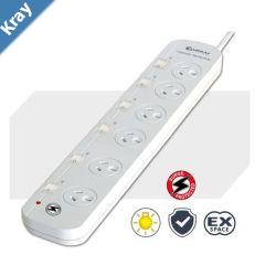 Sansai 6Way Power Board 661SW with Individual Switches and Surge Protection Overload Protected Reset button Indicator Light 100CM Lead 240VAC 10A