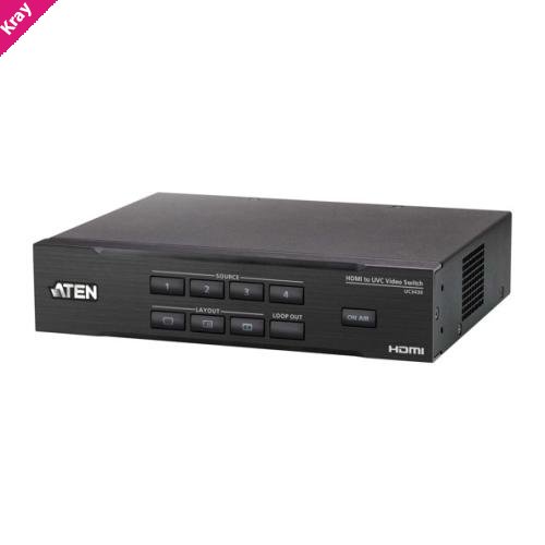 ATEN CamLive PRO 4K 4-Input HDMI to USB Video Switcher with HDMI PGM / Loop-through at 4K @ 60 and USB-C output 4K @ 30 for live broadcast