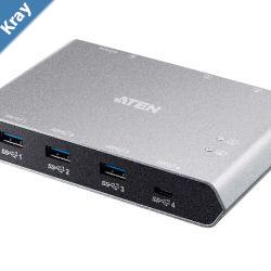 Aten Sharing Switch Gen2 2x4 USBC 2x PC 4x USB 3.2 Gen2 Ports 1x USBC Power Passthrough OSX  Windows Compatible Plug and Play