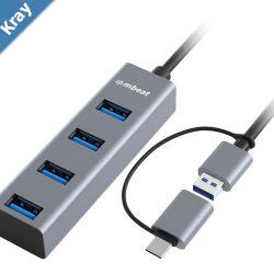 LS mbeat 4Port USB 3.0 Hub with 2in1 USB 3.0  USBC Converter  Space Grey