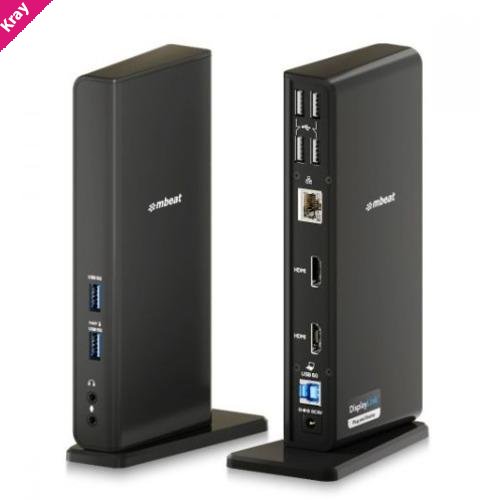 mbeat® USB-C/A Dual HDMI DisplayLink Docking Station Dual Full HD 1080p @60Hz 2 × HDMI 1.3 1 × USB-B 3.0 2 × USB-A 3.1 Gen 1 4 × USB-A 2.0