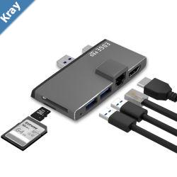 mbeat  Edge Pro Multifunction USB C Hub for Microsoft Surface Pro 56  Metal Grey HDMI LAN USB 3.0 Hub Card Reader