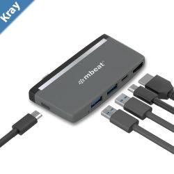 mbeat EssentialPro 5IN1 USB C Hub  4k HDMI Video USBC PD Pass Through Charging USB 3.0 x 2 USBC x 1