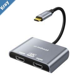 mbeat Tough Link USBC to Dual 4K60Hz HDMI MST Adapter 4K 3840x2160  60Hz 4K 3840x2160  30Hz 2K 2560x1440  60Hz Space Grey