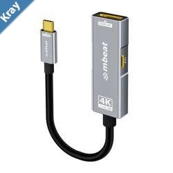 mbeat Tough Link USBC to DP Adapter with 100W PD  Space Grey 4K 3840 x 2160 60Hz 2K 2560 x 1440 144Hz 1080p 1920 x 1080 240Hz
