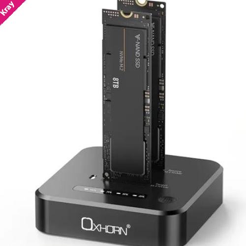 Oxhorn Dual Bay M.2 SSD Docking Station USB 3.2 Gen 2x2 M.2 NVMe SSD 16TB 10Gbp Supports Macs Windows Android Linux 2230/2242/2260/2280/22110