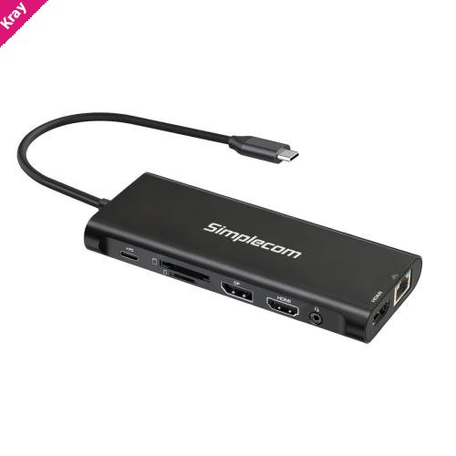Simplecom CHT814 14-in-1 USB-C 4K Triple Display MST Docking Station with Dual HDMI DP