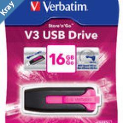 Verbatim 16GB V3 USB3.0 Pink StorenGo V3 Rectractable USB Storage Drive Memory Stick