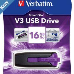 Verbatim 16GB V3 USB3.0 Violet StorenGo V3 Rectractable USB Storage Drive Memory Stick