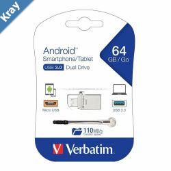 Verbatim StorenGo OTG Micro USB 3.0 Drive 64GB Dual USB 3.0 and MicroUSB Interface LS