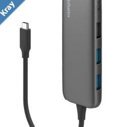 Verbatim USBC Hub with 2x USB 3.0 1x USB 2.0  1x USB C port  Space Grey