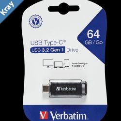 Verbatim 64GB TypeC USB 3.2 Flash Drive  Black Retail Pack 70903 Ultra Fast Transfer Compact and Light weight design