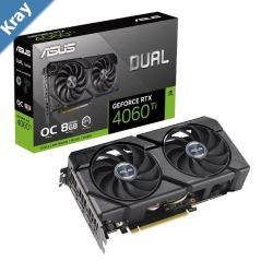 ASUS nVidia GeForce DUALRTX4060TIO8GEVO RTX 4060 Ti EVO OC Edition 8GB GDDR6 2565 MHz Boost Clock RAM 18Gbps 3xDP 1xHDMI