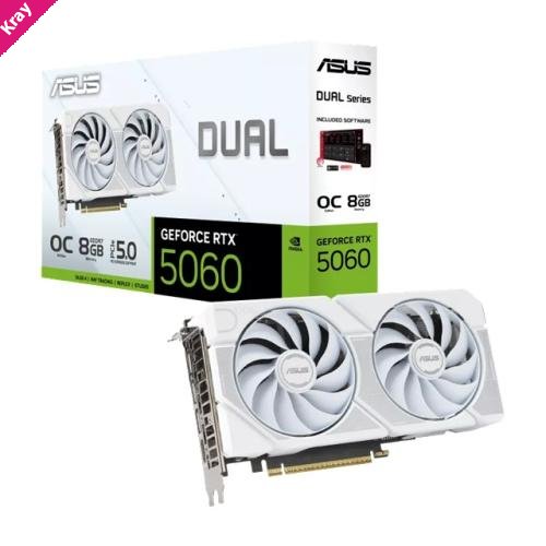 ASUS Dual GeForce RTX™ 5060 8GB- White OC Edition, GDDR7, NVIDIA®, 3840 CUDA Cores, 28Gbps, PCIe 5.0, HDMI 2.1b, DP 2.1b