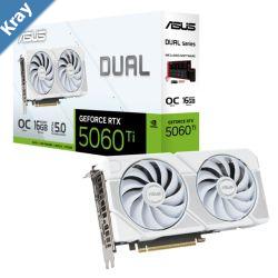 ASUS nVidia GeForce DUALRTX5060TIO16GWHITE RTX 5060 Ti 16GB GDDR7 White OC Edition 2602MHz Boost Clock RAM 28Gbps 767AI TOPs Digital Max Resolut