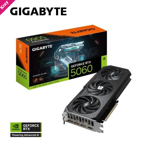 Gigabyte GeForce RTX™ 5060 GAMING OC 8G, 2595 MHz, CUDA 3840, 28 Gbps. GDDR7, 128 bit PCI-E 5.0, PSU 500W, DisplayPort 2.1b *3 HDMI 2.1b x1