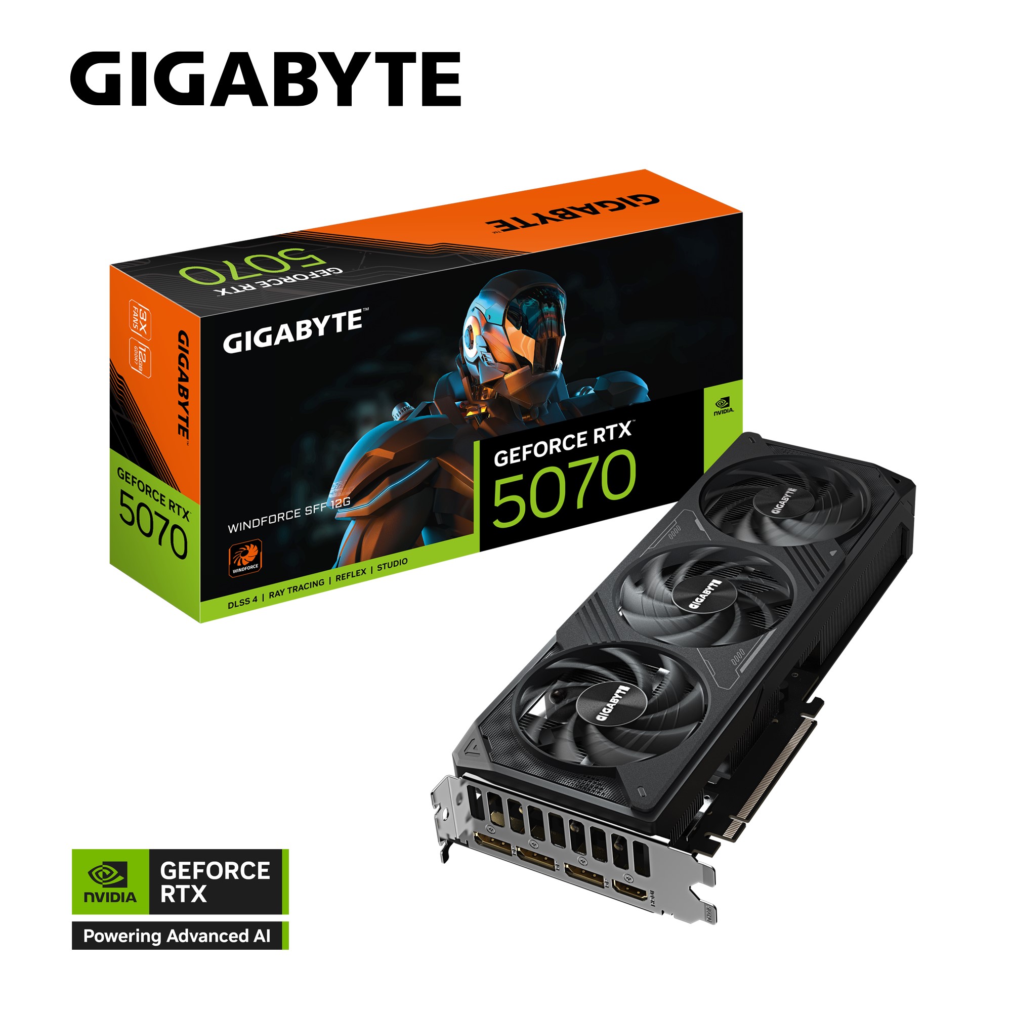 Gigabyte GeForce RTX 5070 WINDFORCE SFF 12G 2512 MHz CUDA 6144 28 Gbps GDDR7 192 bit PCIE 5.0 PSU 750W DisplayPort 2.1b 3 HDMI 2.1b 1