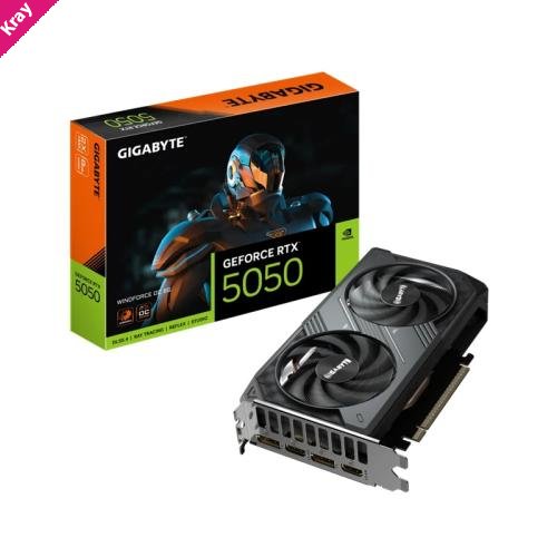 Gigabyte GeForce RTX™ 5050 WINDFORCE OC 8G, 20 Gbps, GDDR6, 128 bit, PCI-E 5.0, DirectX 12 API, PSU 550W, 8 Pin*1, DisplayPort 2.1b *2, HDMI 2.1b *2