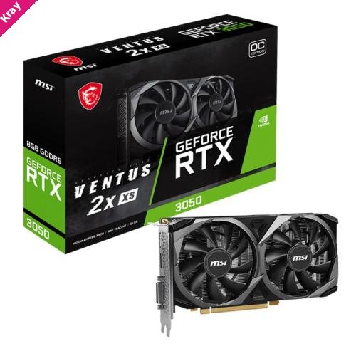 MSI nVidia Geforce RTX 3050 VENTUS 2X XS 8G OC Video Card, 1807 MHz Boost Clock, GDDR6, PCI-E 4.0, 3x DisplayPort 1.4a, 1x HDMI 2.1(NEW)