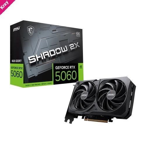 MSI nVidia GeForce RTX 5060 8G SHADOW 2X OC, PCI Express® Gen 5 x16, Boost: 2527 MHz, CUDA 3840 Units, 8GB GDDR7, . HDMI™ x 1