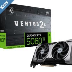 MSI nVidia GeForce RTX 5060 Ti 16G VENTUS 2X OC PLUS PCI Express Gen 5 x16 Boost 2602 MHz CUDA 4608 Units 16GB GDDR7 HDMI x 1