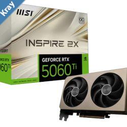 MSI nVidia GeForce RTX 5060 Ti 8G INSPIRE 2X OC PCI Express Gen 5 x 16 Boost 2617 MHz CUDA 4608 Units 8GB GDDR7 HDMI x 1