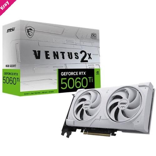 MSI nVidia GeForce RTX™ 5060 Ti 8G VENTUS 2X OC WHITE PLUS, PCI Express® Gen 5 x16, Boost: 2602 MHz, CUDA 4608 Units, 8GB GDDR7, HDMI™ x 1